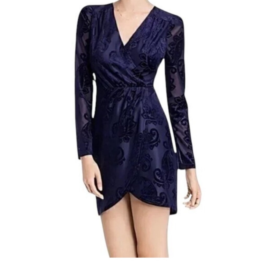 Aqua brand navy blue faux wrap cocktail dress EUC